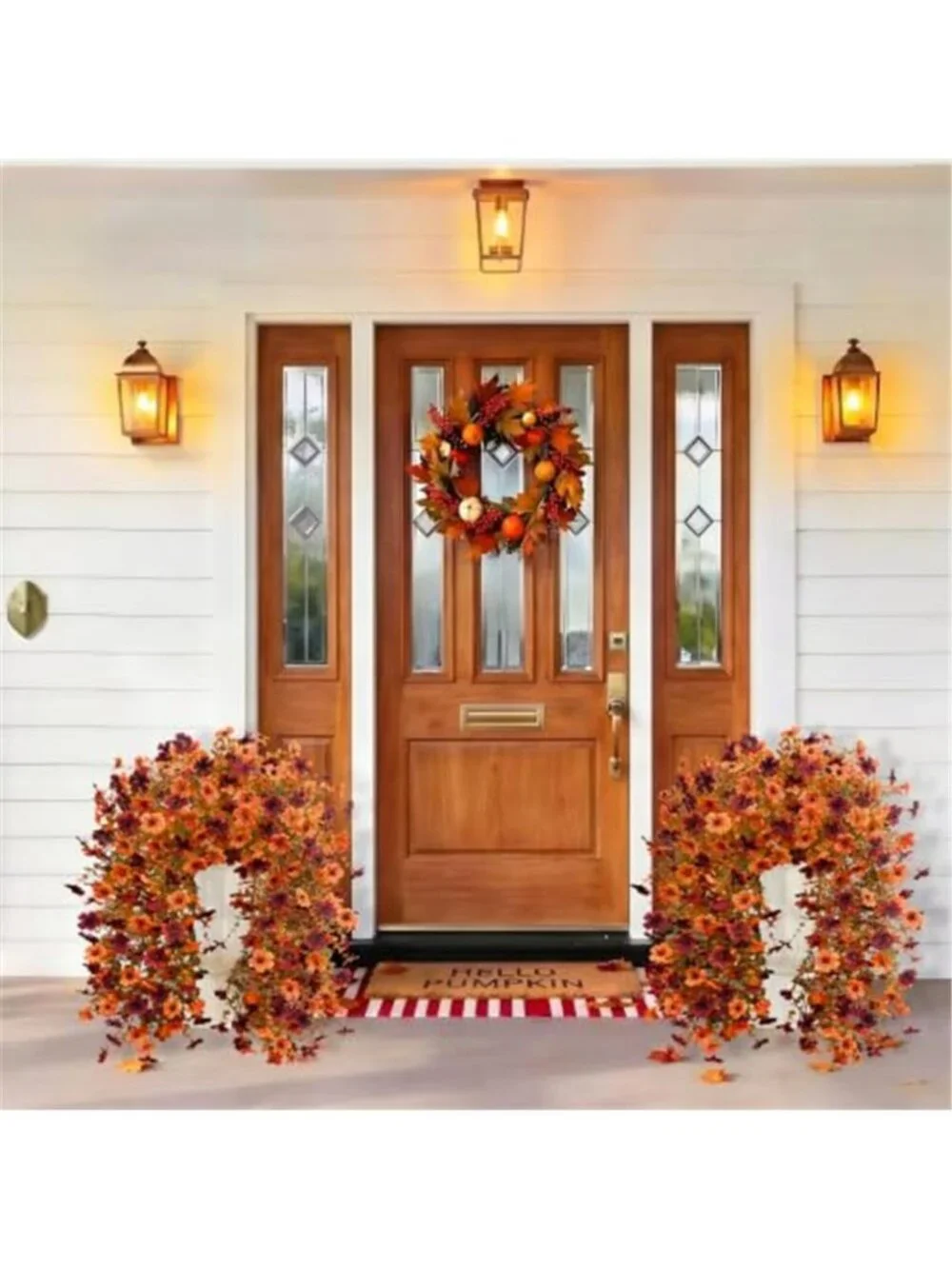 Artificial Mums for Outdoor 2 Pcs Fake Fall Hanging Flowers Mixed